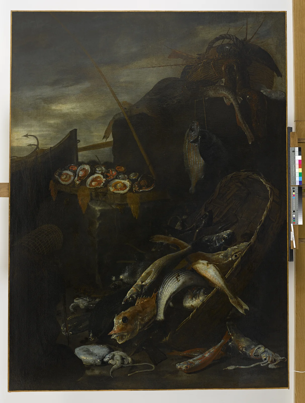 Nature morte aux poissons de mer et huîtres orientales